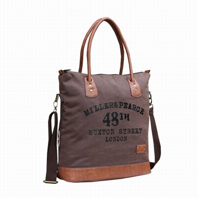 High quality canvas shoulder bag pu leather tote bag